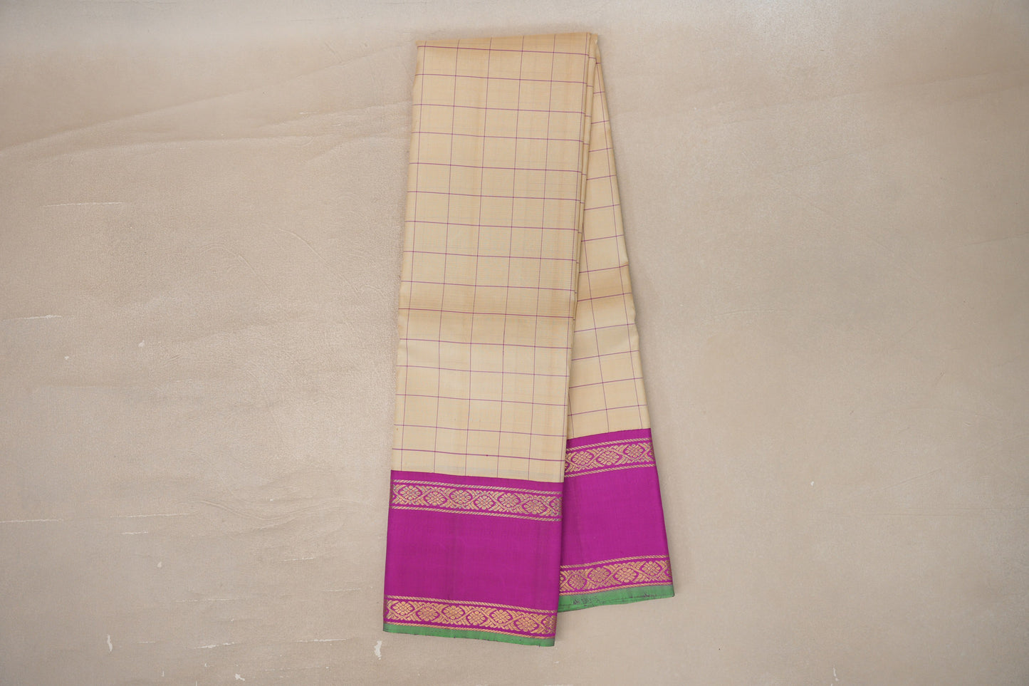 Sandal Beige with bright magenta Borders Vintage Kanjivaram Silk Saree SS9904