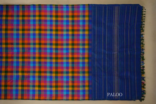 Multi Colour Checks Kanjivaram Silk Saree paloo