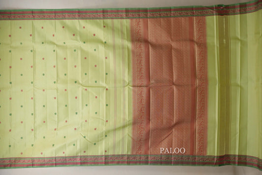 Pista Green Thread Woven Vintage Kanjivaram Silk Saree paloo