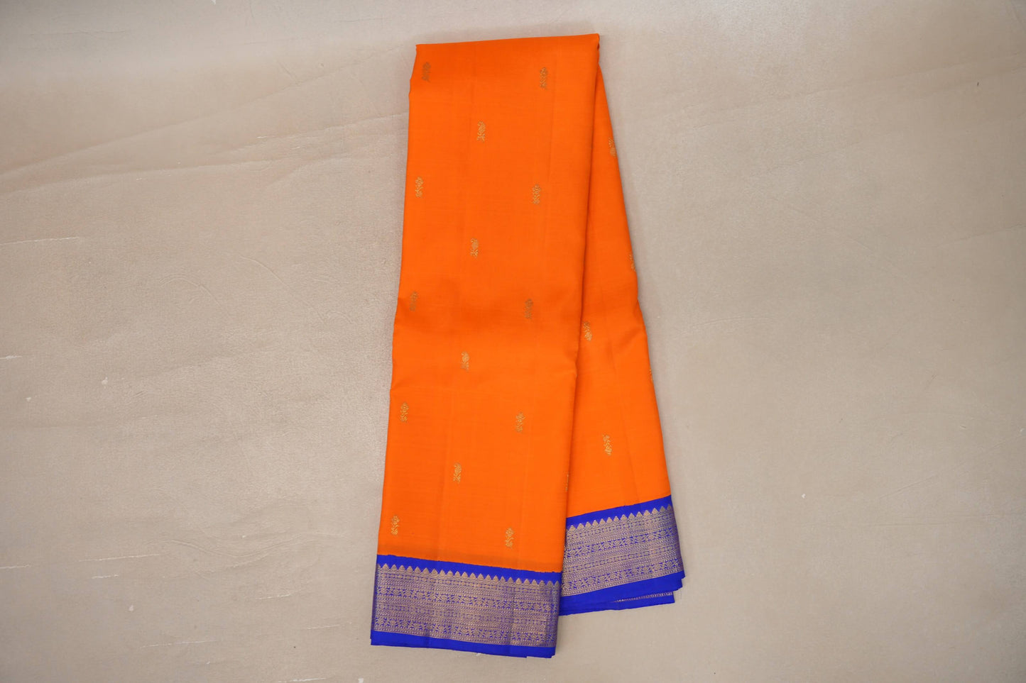 Bright orange with bright royal blue Borders Vintage Kanjivaram Silk Saree