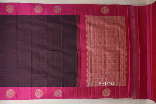Black with Magenta Pink Borders Vintage Kanjivaram Silk Saree paloo