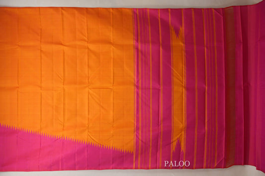 Reddish Orange with Bright Pink Borders Vintage Kanjivaram Silk Saree paloo