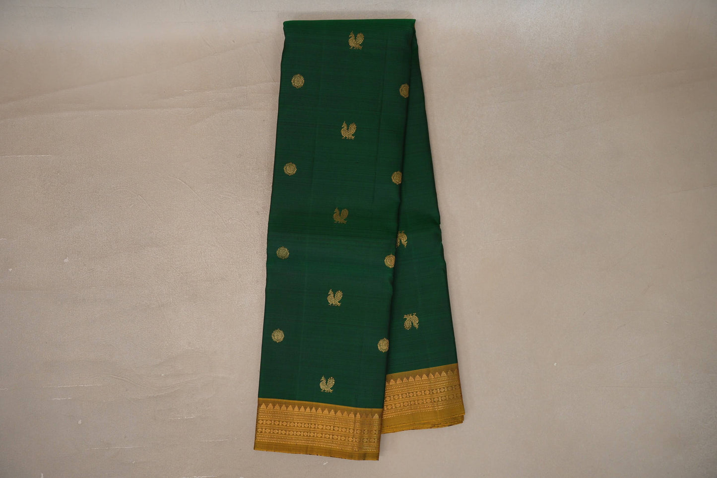 Deep green with Golden Mustard borders Vintage Kanjivaram Silk Saree SS9918