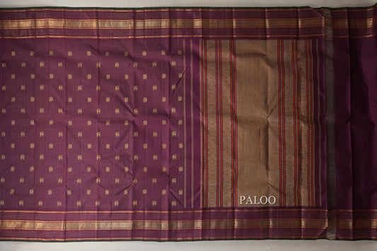 Deep Plum Heirloom Kanjivaram Silk Saree paloo