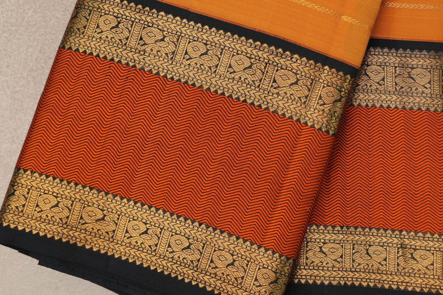 Mango Orange Vintage Kanjivaram Silk Saree border
