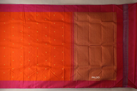 Bright Orange with pink borders Vintage Kanjivaram Silk Saree paloo