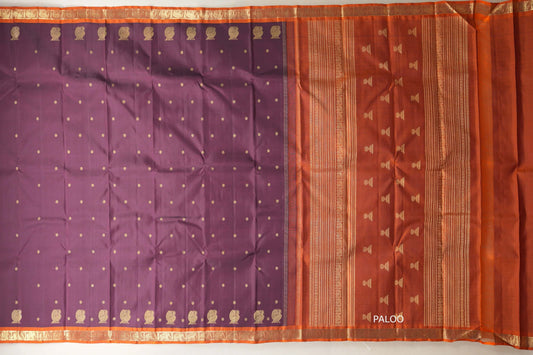 Deep wine with Copper Orange border Heirloom Kanjivaram Silk Saree SS8761