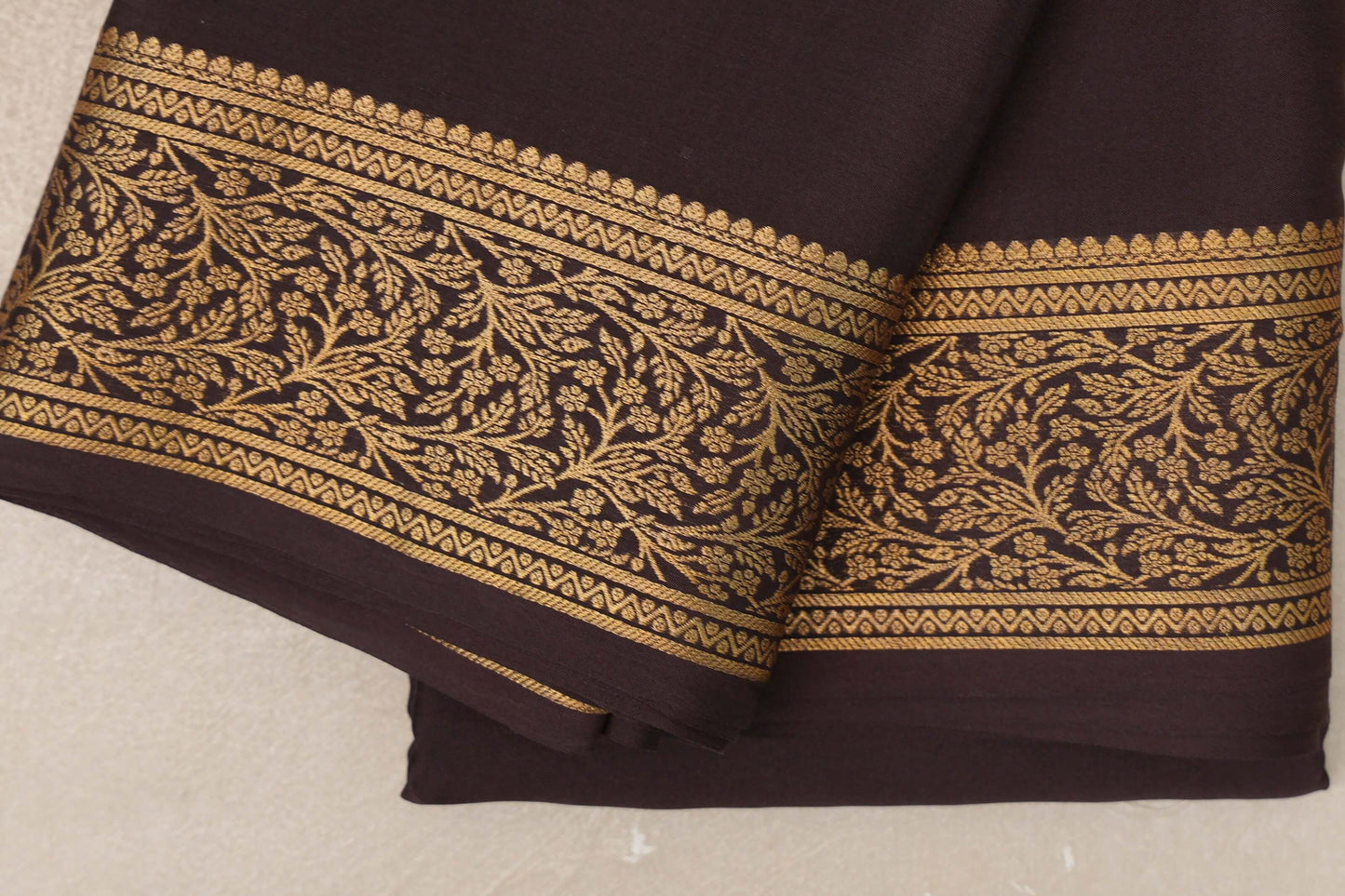 Dark Coffee Brown Mysore Silk Saree border