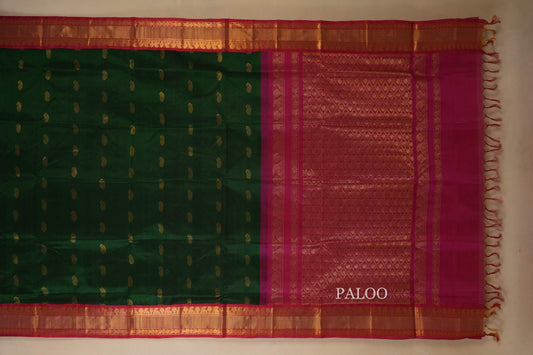 green silk cotton saree paloo