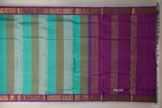 Multi color with Deep Purple Borders Vintage Silk Cotton Saree paloo
