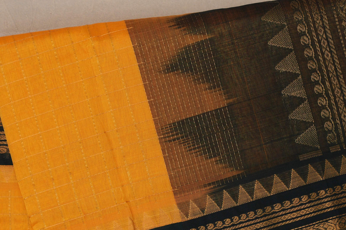 Mango yellow with Black Borders Vintage Silk Cotton Saree body