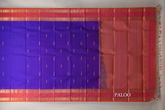 Bright Violet Purple with Dual Tone of Orange and Pink Borders Soft Silk Saree paloo