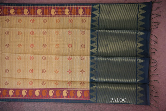 Beige semi tussar silk saree paloo