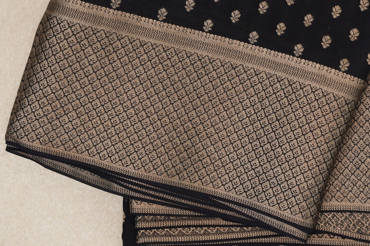 Jet Black Mysore Silk Saree border