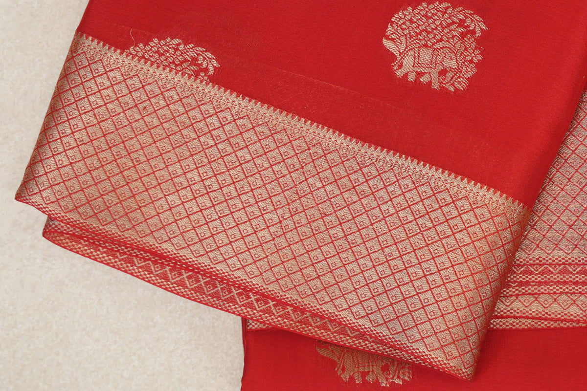 Bright Red Mysore Silk Saree border