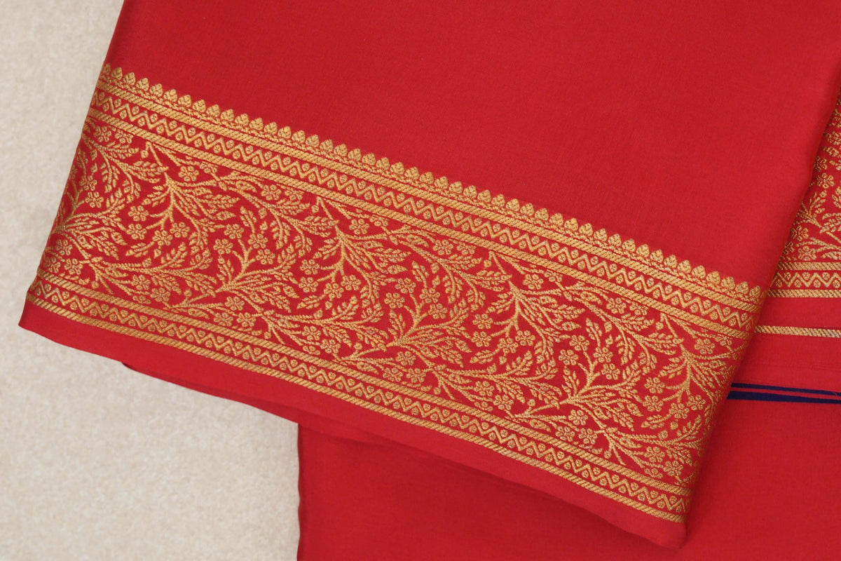 Bright Red Mysore Silk Saree border