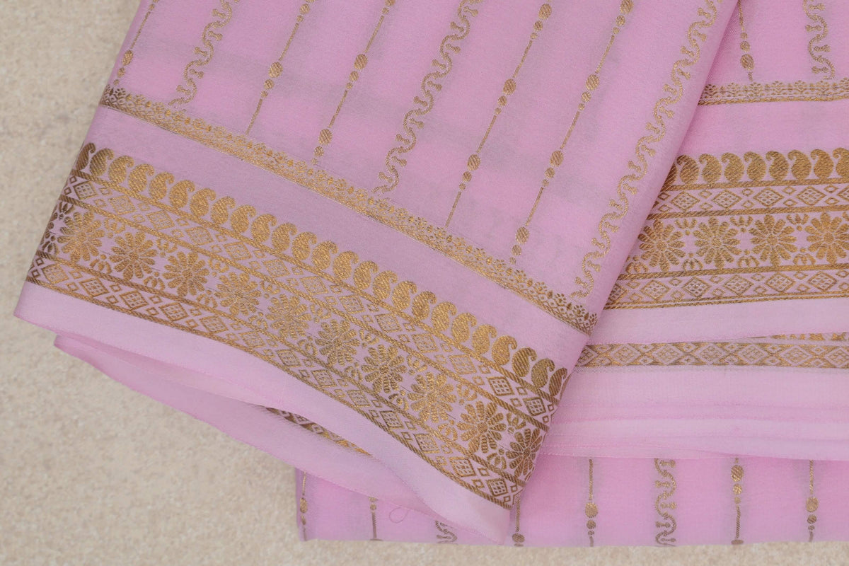Rose Pink Mysore Silk Saree border