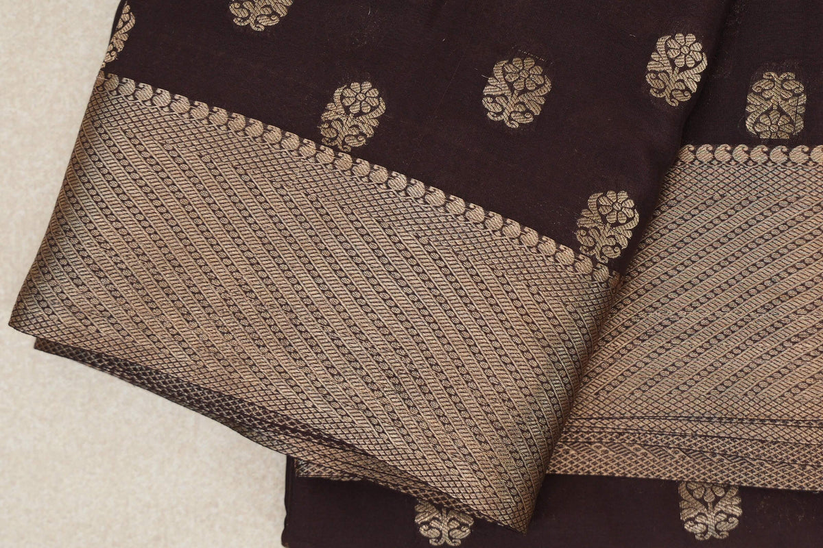 Deep Coffee Bean Brown Mysore Silk Saree border