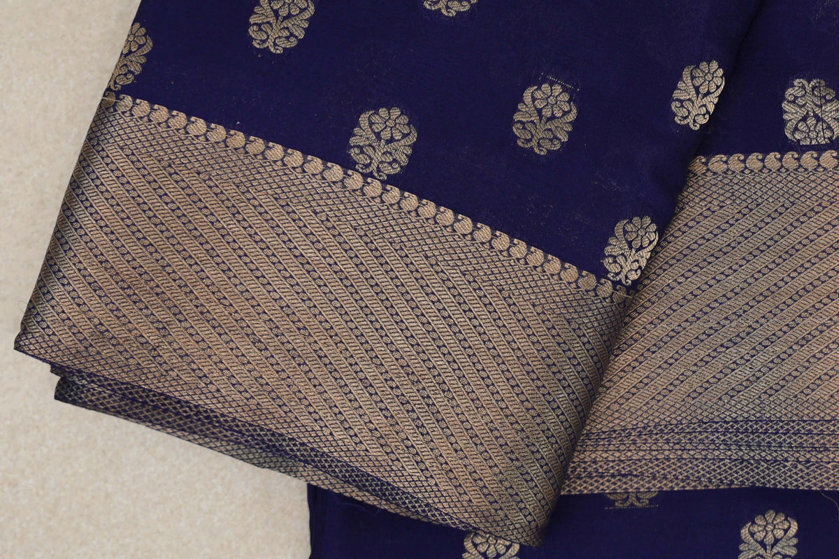 Deep Blue Mysore Silk Saree border