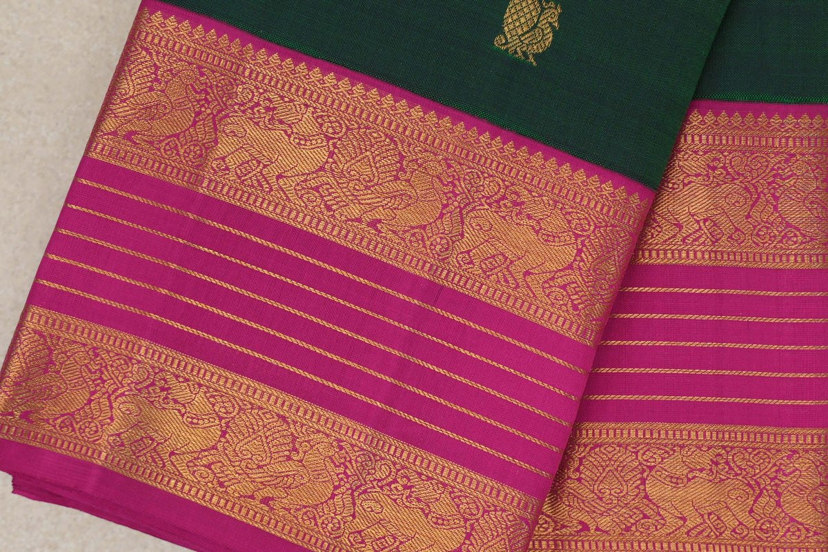 Deep Bottle Green Vintage Kanjivaram Silk Saree border