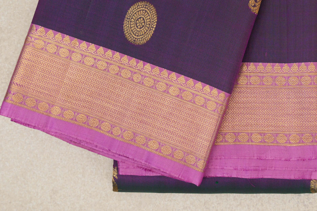 Dual Tone of Bottle Green and Pink Vintage Kanjivaram Silk Saree border