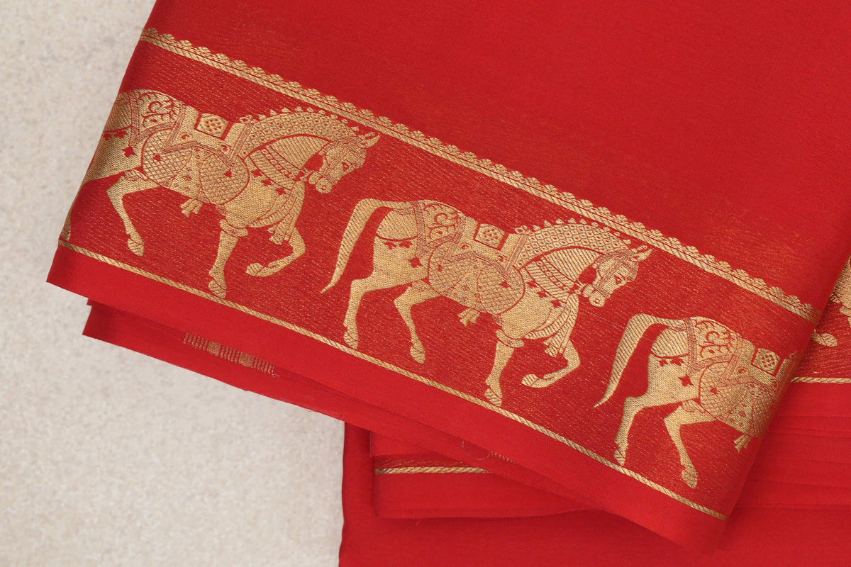 Bright Red Mysore Silk Saree border