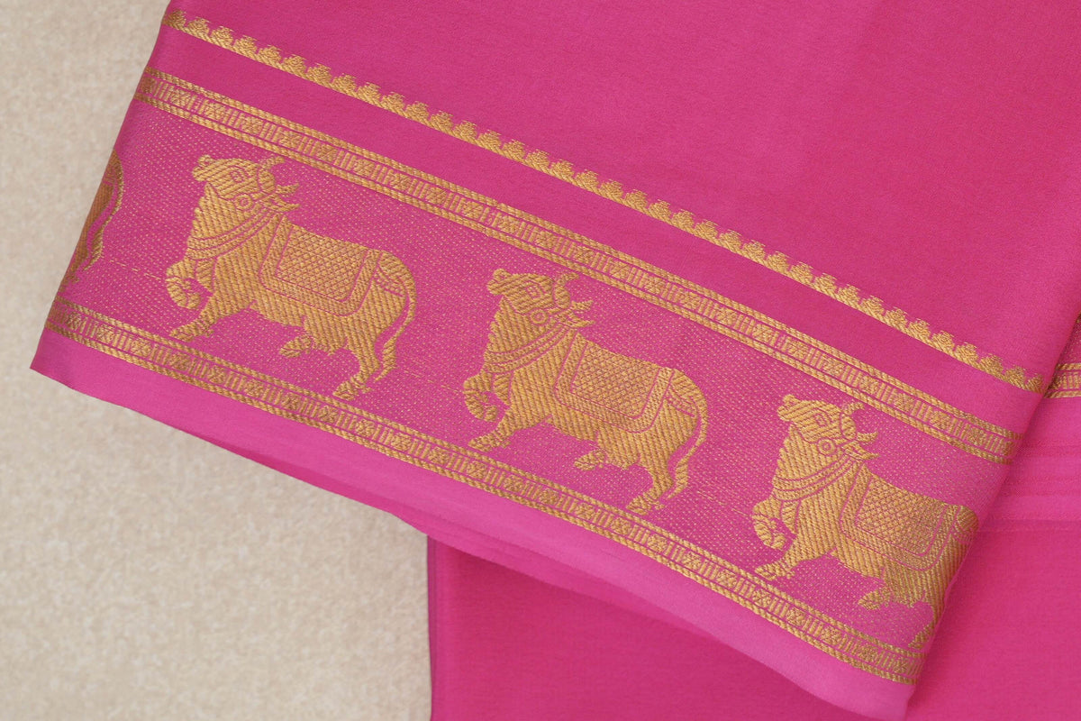 Bright Rose Pink Mysore Silk Saree border