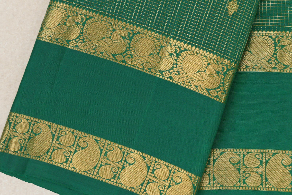 Forest Green Zari Checks Vintage Kanjivaram Silk Saree border