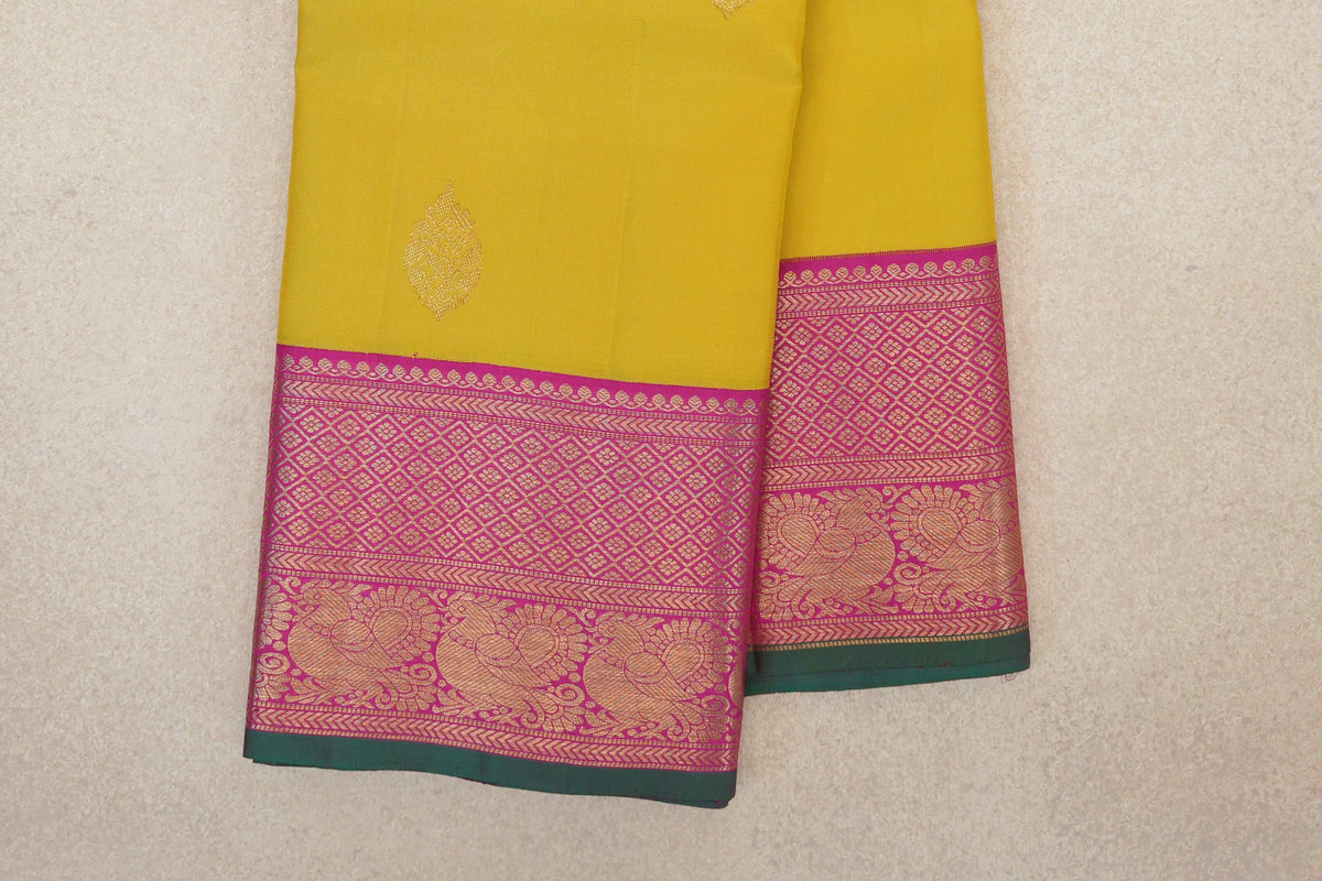 Lemon yellow Vintage Kanjivaram Silk Saree border