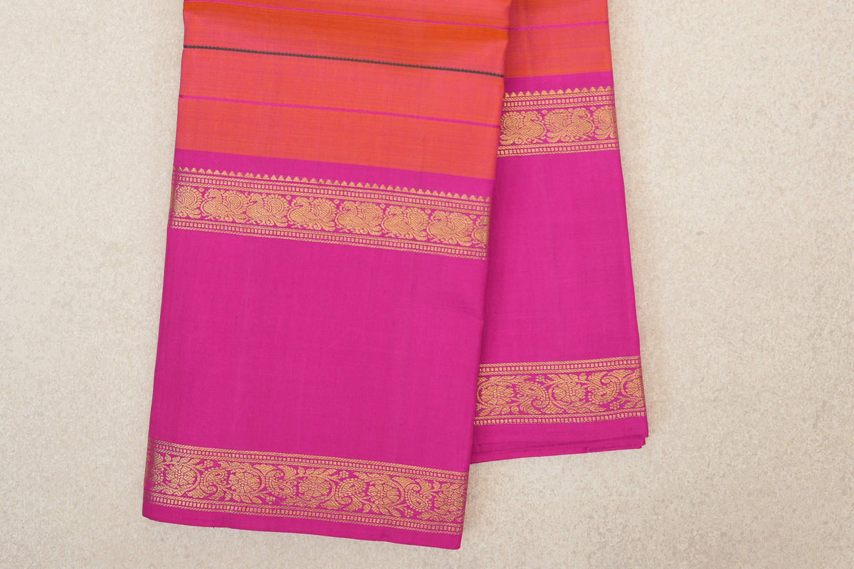 Dual Tone of Bright Orange and Pink Vintage Kanjivaram Silk Saree border
