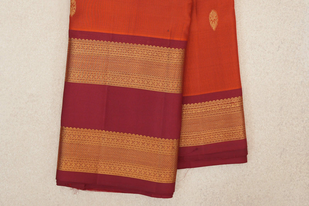 Rust Orange Light Weight Kanjivaram Silk Saree border
