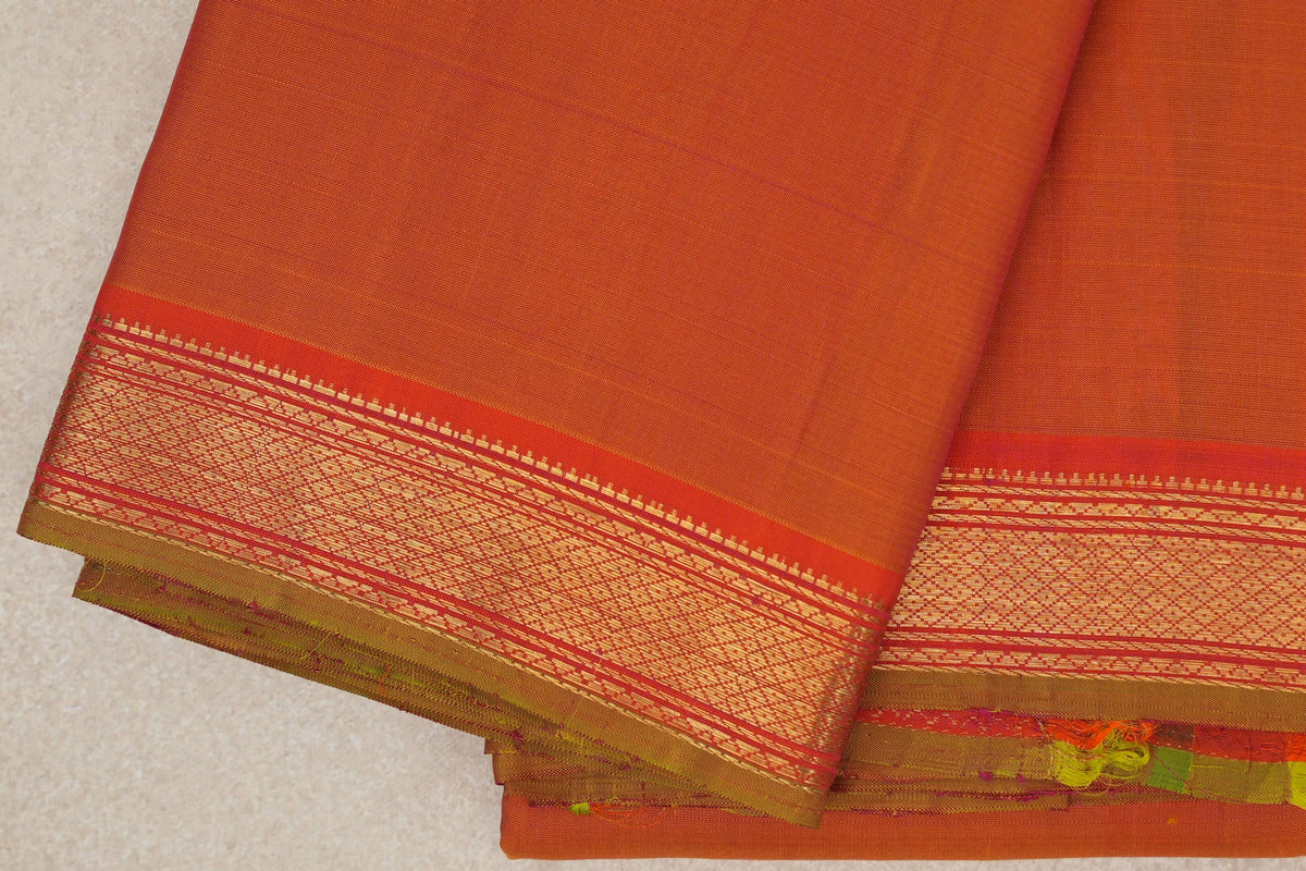 Dual Tone of Pink and Orange Vintage Kanjivaram Silk Saree border