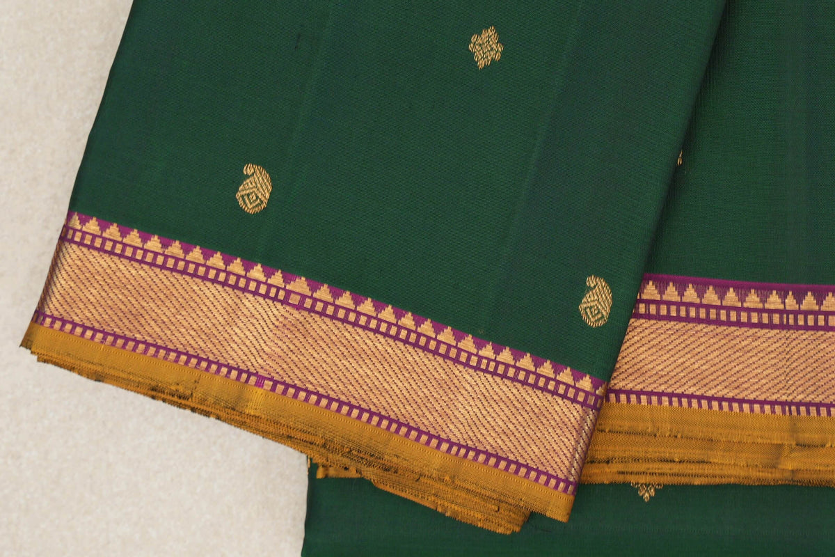 Deep Bottle Green Vintage Kanjivaram Silk Saree border