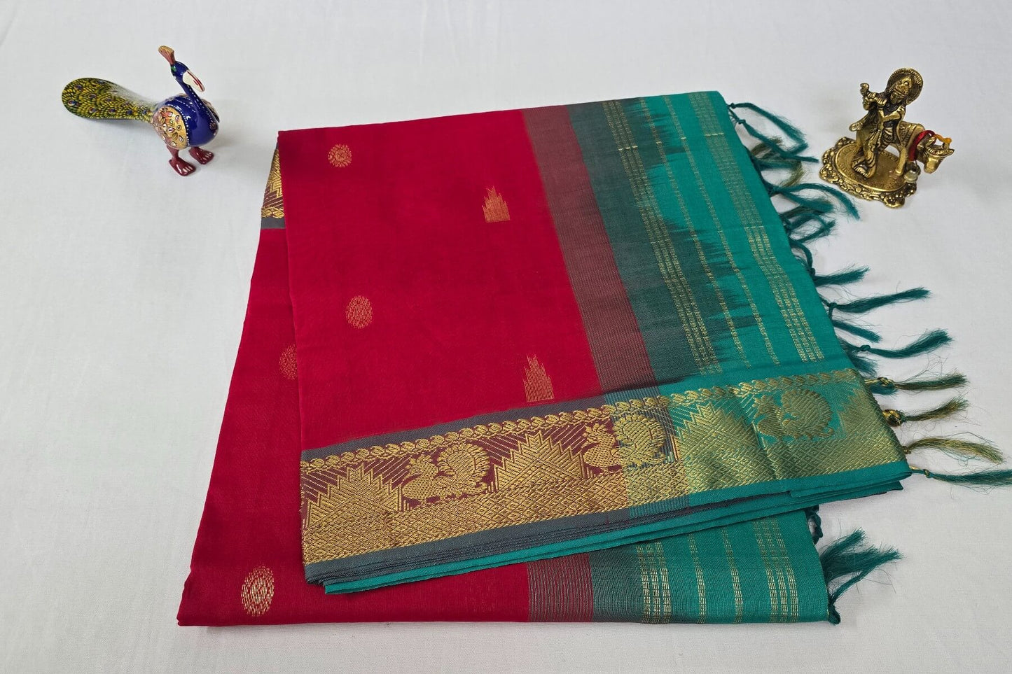 Bright red Semi Silk Cotton Saree SS5341