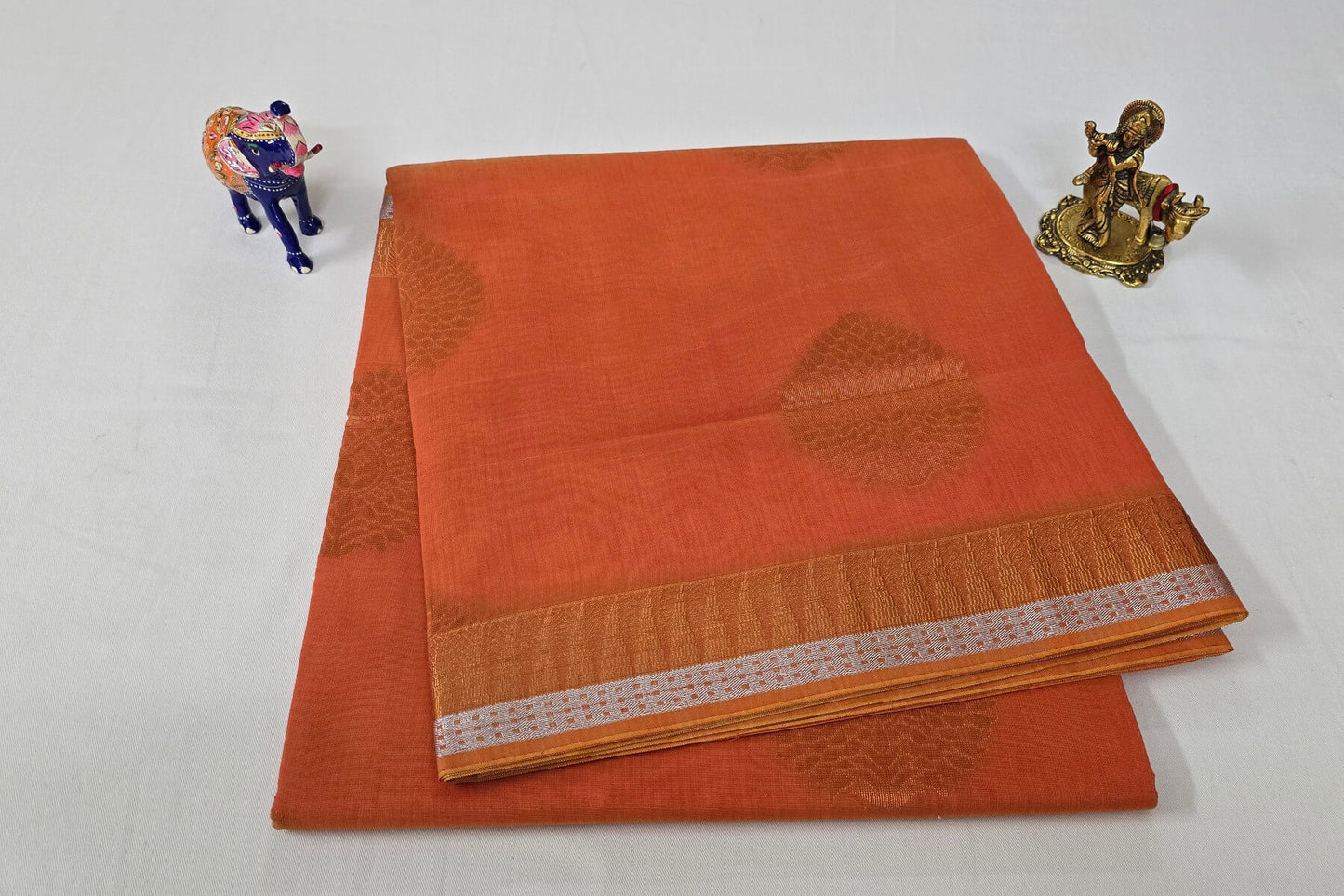 Deep orange Kora Cotton Saree SS5364