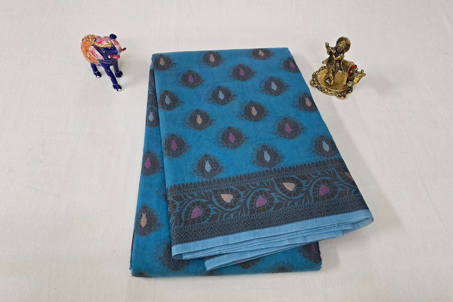 Dark sky blue Banarasi cotton saree SS5372