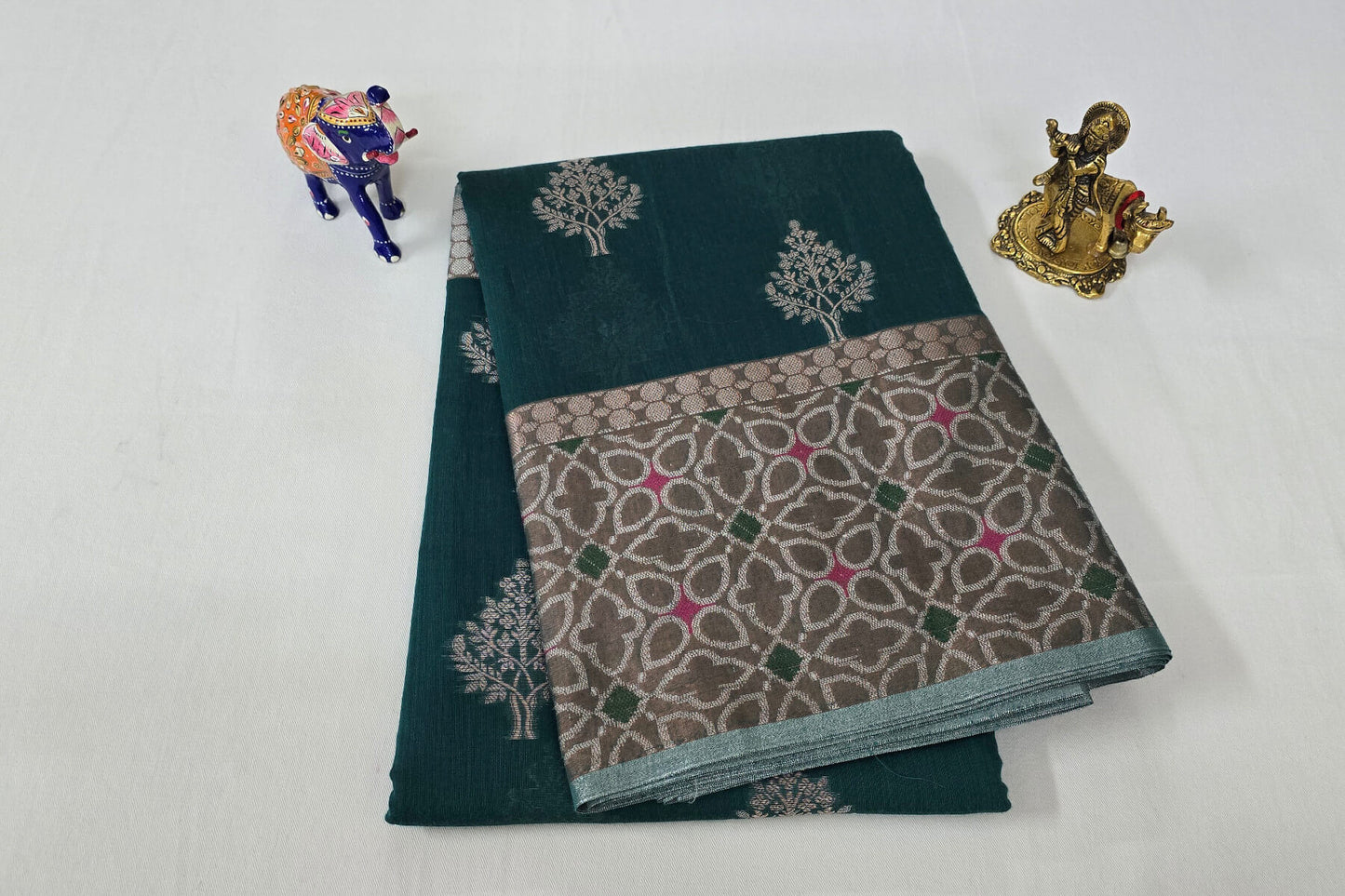 Dark teal Banarasi cotton saree SS5375