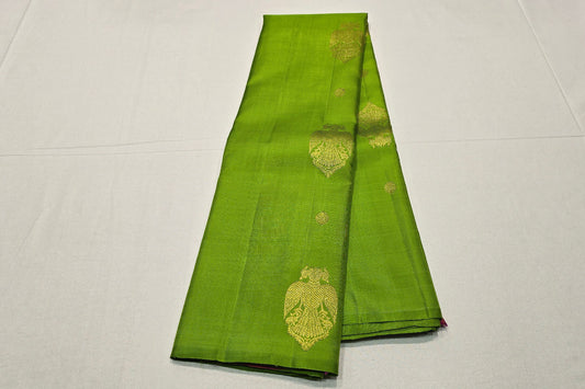 Parrot Green Borderless Kanjivaram Silk Saree SS5821