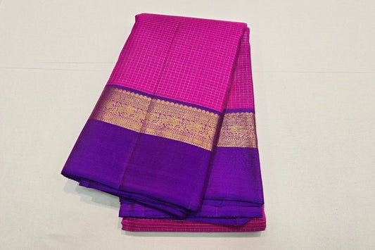 Pink Zari Checks Kanjivaram Silk Saree SS5985
