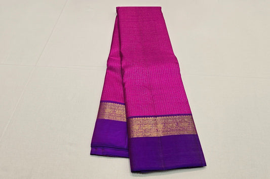 Pink Zari Checks Kanjivaram Silk Saree SS5985