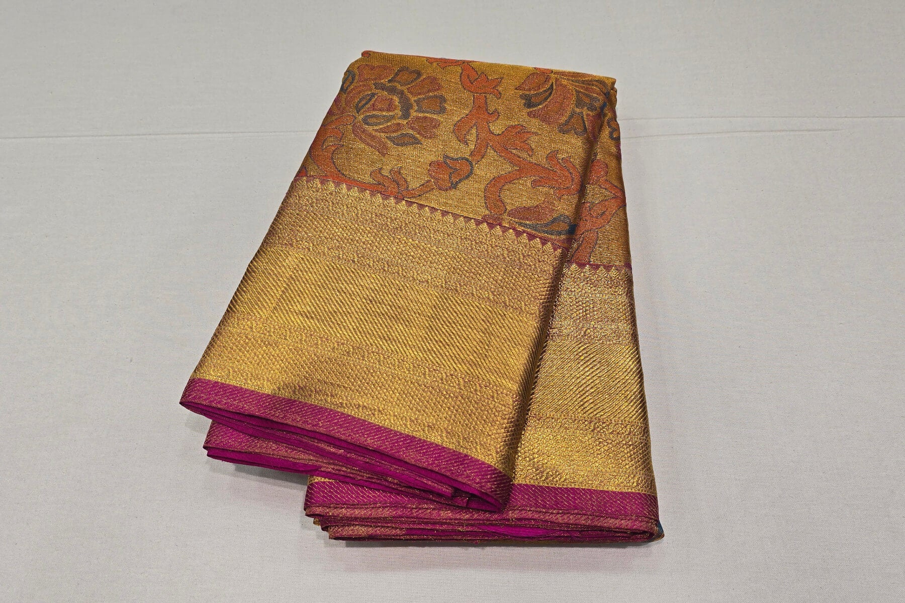 Golden With Multi color Kanjivaram Silk Saree SS6089