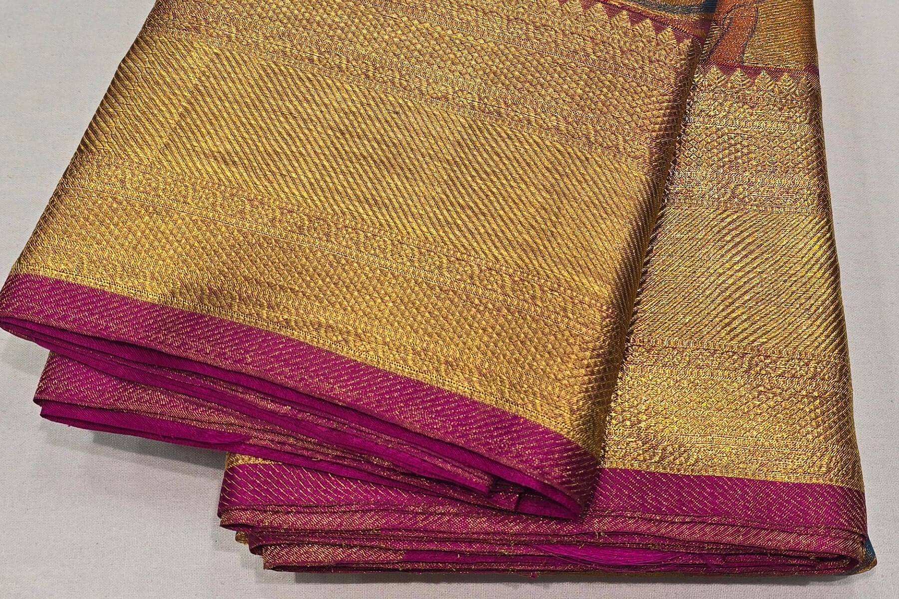 Golden With Multi color Kanjivaram Silk Saree SS6089