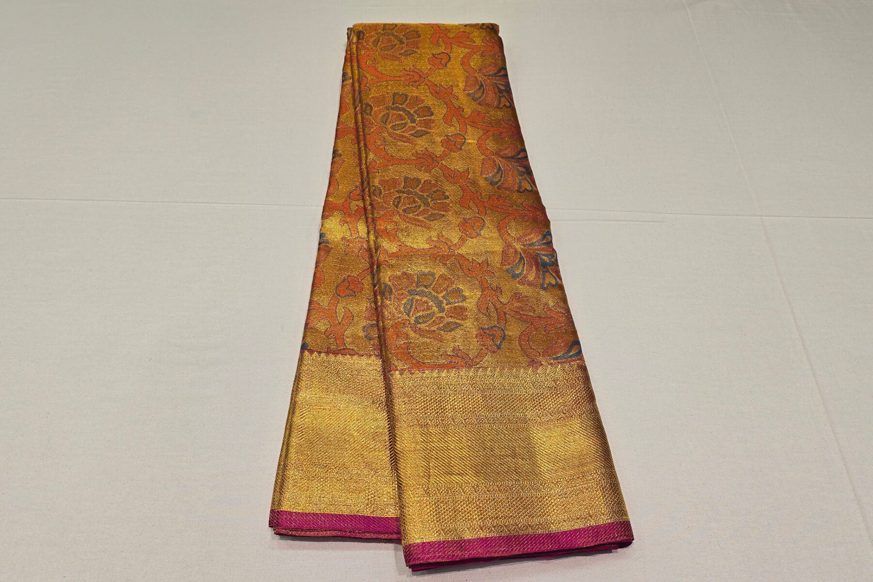 Golden With Multi color Kanjivaram Silk Saree SS6089