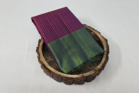 Maroon checked Kanchipuram silk saree