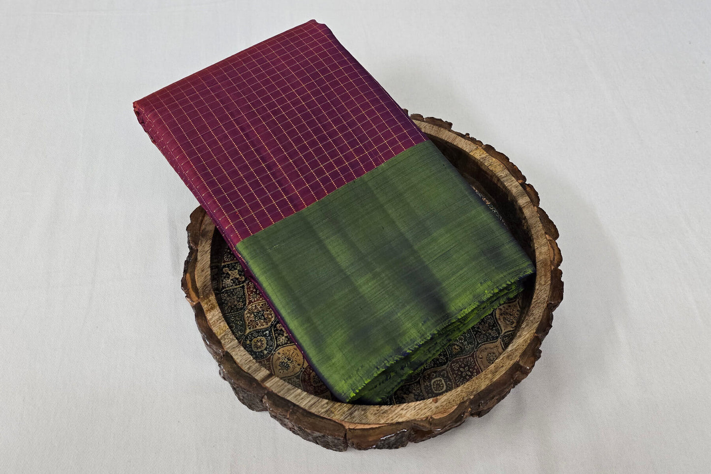 Maroon checked kanchipuram silk saree