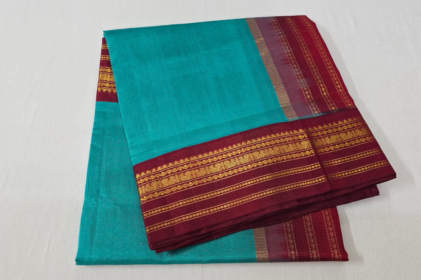 Plain rama green vintage silk cotton saree