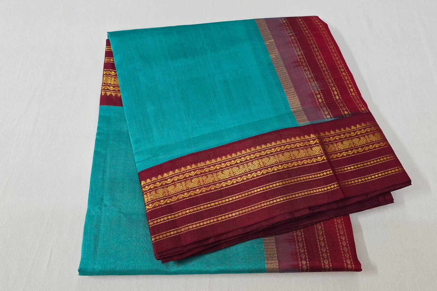 Plain rama green vintage silk cotton saree