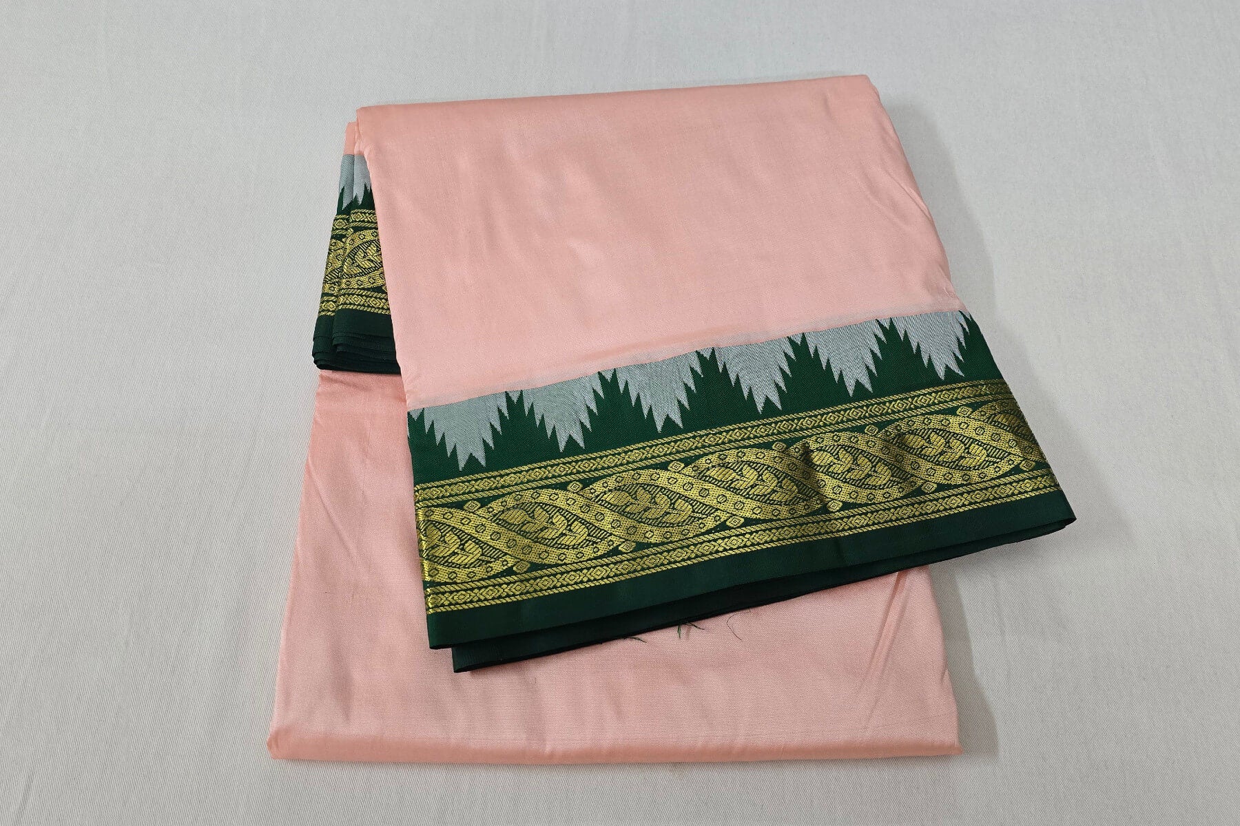 Plain peach 10 yards madisar silk saree