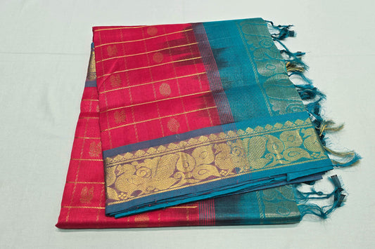 Tomato pink silk cotton saree