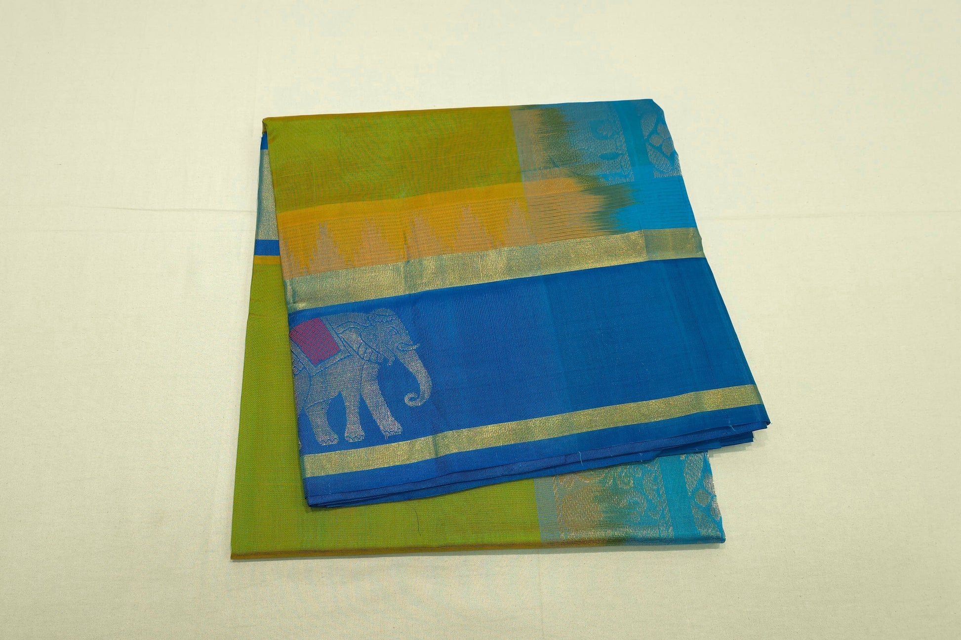 Manthuir green silk cotton saree